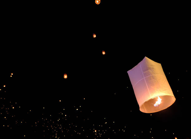 Floating lanterns stock photo