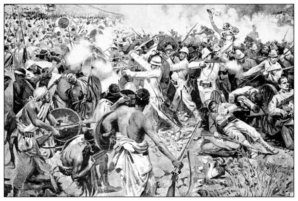 Antique illustration of the first Italo-Ethiopian war (1895-1896): Adua (Adwa) battle Antique illustration of the first Italo-Ethiopian war (1895-1896): Adua (Adwa) battle africa antique old fashioned engraving stock illustrations