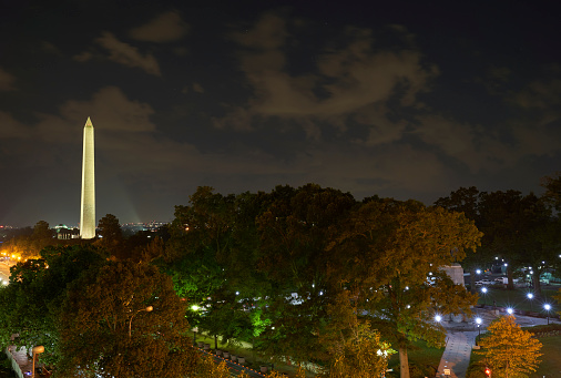 Washington Monument during twilight in Washington DC Capital of the USA
