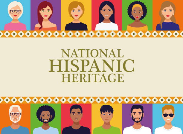 ilustrações de stock, clip art, desenhos animados e ícones de national hispanic heritage celebration lettering with people in square frame - tradition culture