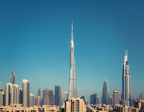 Burj Khalifa in the UAE is the tallest tower in the world photographed on November 18, 2021 and is a global tourist attraction