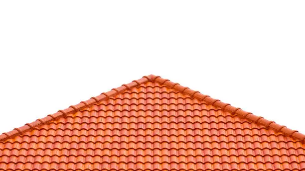 Photo of Slope angle view of orange tiles roof on isolated white background