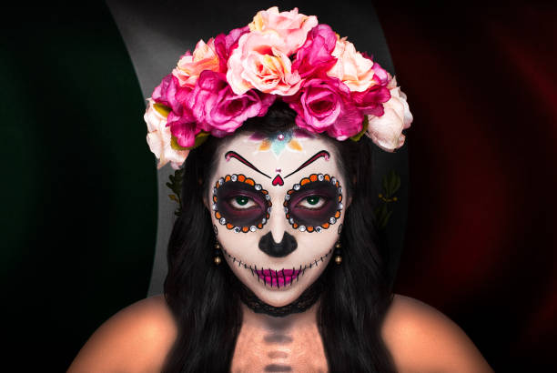 Young woman with sugar skull makeup. Day of the Dead. All Saints' Eve. Portrait of Catrina.