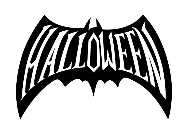 Halloween word inside a bat silhouette. Hand drawn vector illustration. For web, Halloween or spooky events, fashion, graphic design Halloween word inside a bat silhouette. Hand drawn vector illustration. For web, Halloween or spooky events, fashion, graphic design cursive letters tattoos silhouette stock illustrations