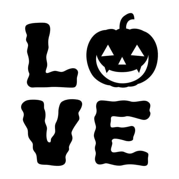 illustrations, cliparts, dessins animés et icônes de love halloween typographie avec citrouille. illustration vectorielle. pour le web, halloween ou des événements effrayants, mode, design graphique - wiggly tooth