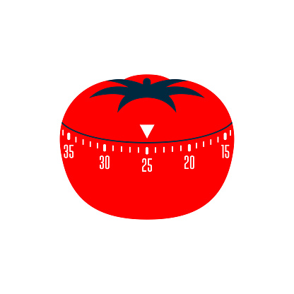 Timer pomodoro. Pomodoro time managment technique - kitchen timer. Flat stile vector illustration.