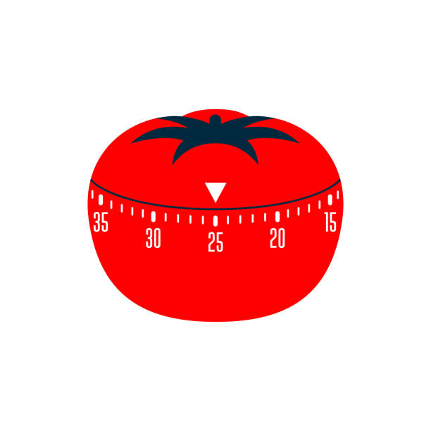 Timer pomodoro. Pomodoro time managment technique - kitchen timer Timer pomodoro. Pomodoro time managment technique - kitchen timer. Flat stile vector illustration. tomato sauce stock illustrations