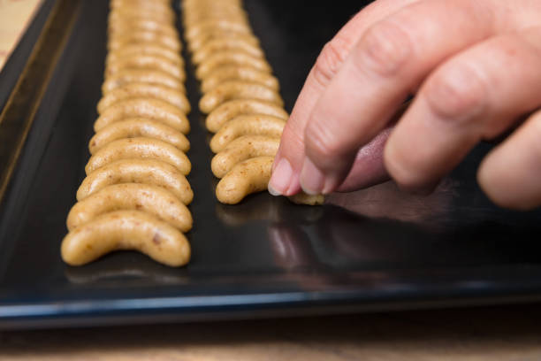 Traditional small sweet Christmas or wedding pastry from nutty dough. Czech cuisine. Shallow depth of field