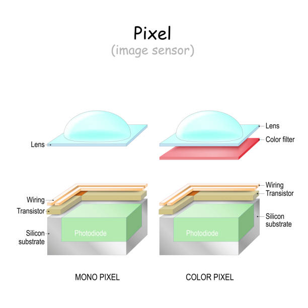 ピクセル。イメージセンサー。モノラルとカラーピクセルの構造。 - sensor ccd electronics industry cmos点のイラスト素材／クリップアート素材／マンガ素材／アイコン素材