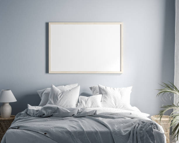 istock Mock-up poster frame in bedroom, Scandinavian style 1272852157