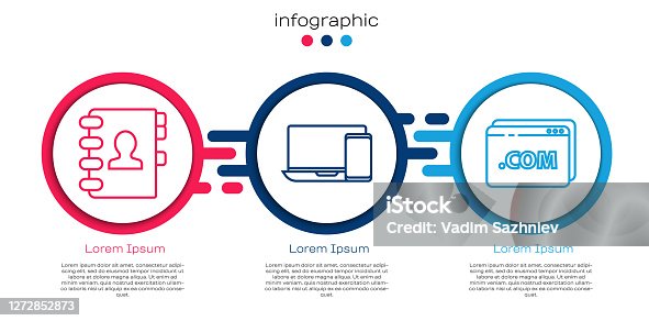 istock Set line Address book, Monitor and phone and Website template. Business infographic template. Vector 1272852873