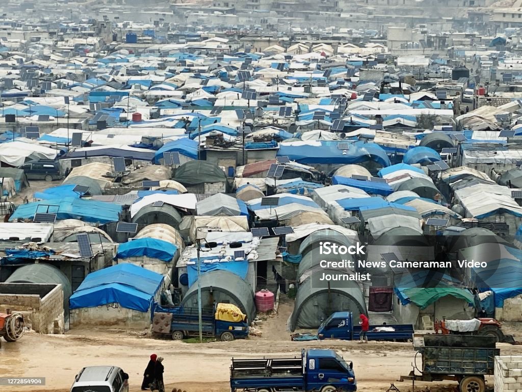 Refugee camp where more than 1 million people live Atme camp Idlib Syria Refugee camps are taking place in Syria's border with Turkey. Refugee Camp Stock Photo
