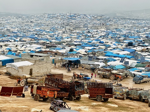 Refugee camps are taking place in Syria's border with Turkey.