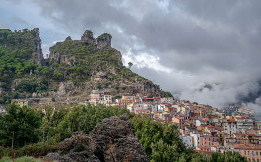 Panorama of the ogliastra, are limestone-dolomite mountains whose name comes from the typical shape similar to a shoe heel. Ulassai, Sardinia, Italy