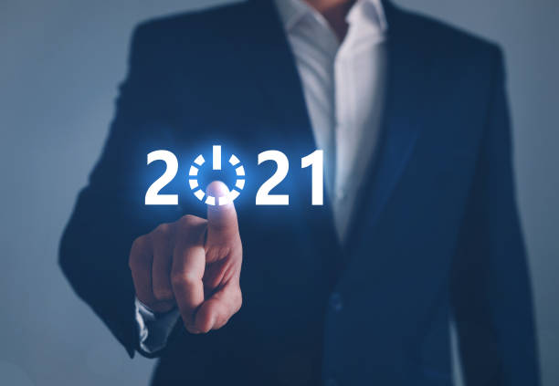 istock Businessman pointing START future button of year 2021. Development to success and growing growth concept 1272857637