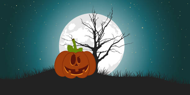 ilustraciones, imágenes clip art, dibujos animados e iconos de stock de feliz cartel de halloween. ilustración vectorial plana - city night spooky skyline