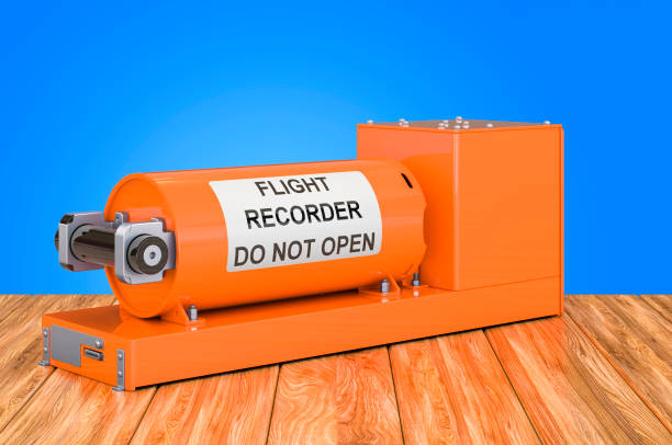 istock Flight data recorder, black box on the wooden table. 3D rendering 1272859299