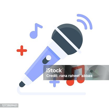 istock free time related mic with button and singing sign vector in flat style, 1272859451