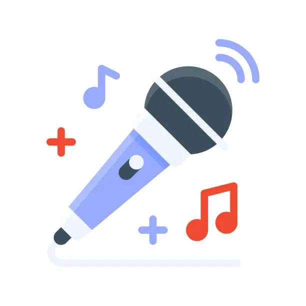 Vector illustration of free time related mic with button and singing sign vector in flat style,