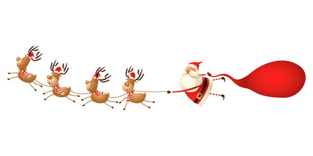 санта ловкость - милый санта-клаус и олени - merry xmas stock illustrations