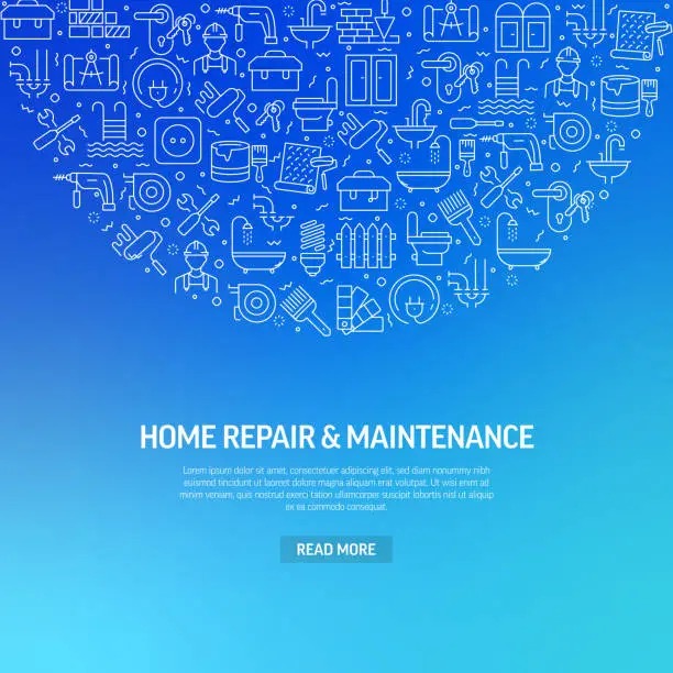 Vector illustration of Home Repair and Maintenance Related Banner Design with Pattern. Modern Line Style Icons Vector Illustration