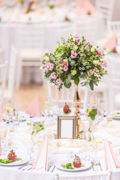 istock Wedding flower bouquet on a decorated festive table. 1272864560
