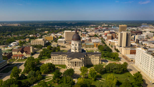 Aerial View Mid Day at the State Capital Building in Topeka Kansas USA stock photo