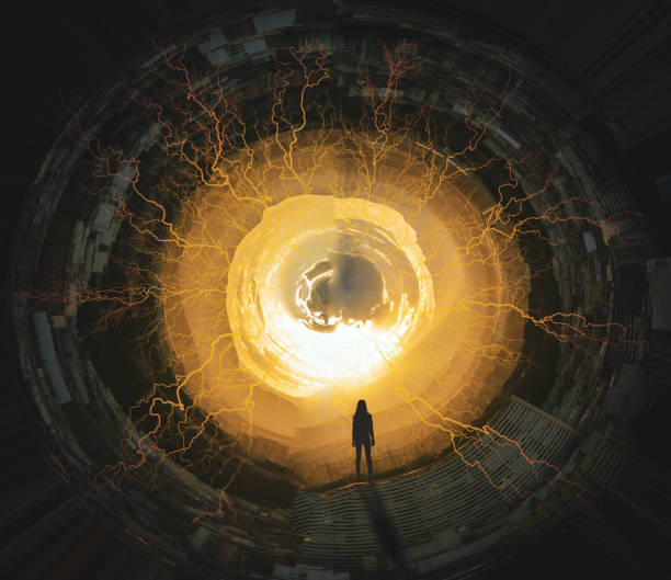 Looking into the unknown, the human figure is directed into the unknown. Fantasy, horror.