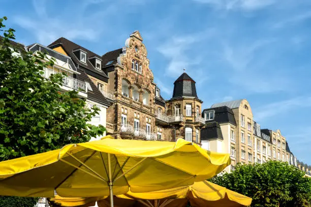 Beautiful old facades on the Rhine shore in Königswinter, Germany