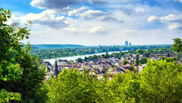 Aerial view to Koenigswinter-Königswinter and the rhine river, Germany