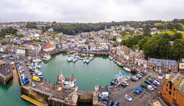 Aerial view of Padstow in Cornwall stock photo