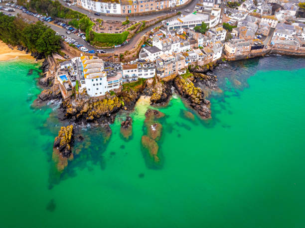 Aerial view of St Ives in the evening, Cornwall, UK Aerial view of St Ives in the evening, Cornwall, UK st ives cornwall stock pictures, royalty-free photos & images