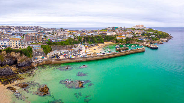 Aerial view of Newquay in Cornwall, UK stock photo