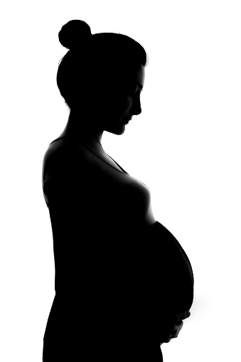 Young adult pregnant woman silhouette