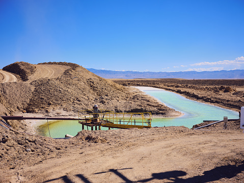 Brine pools for lithium mining. in Silver Peak, NV, United States