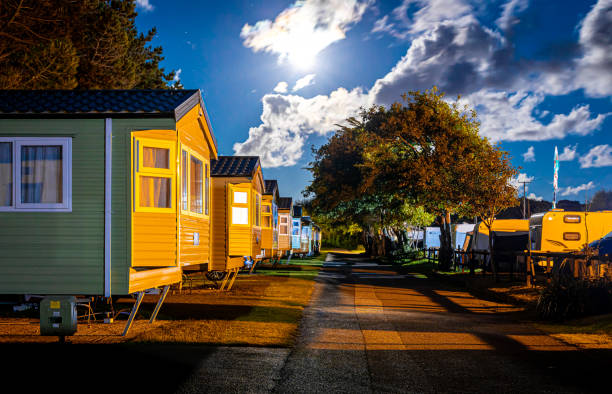 Caravan park near the ocean coast in Cornwell, UK