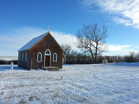 An Old tiny church on the cold Praries, Alberta