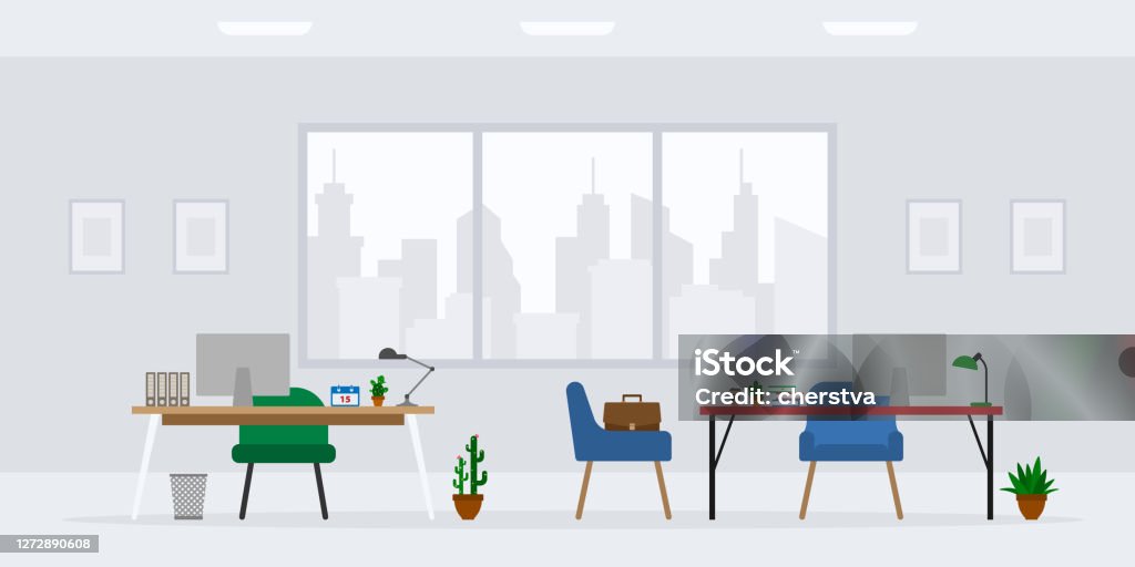 Clean Empty Workdesk Animation Design Of Modern Empty Office Work Place Front View Vector Illustration ...