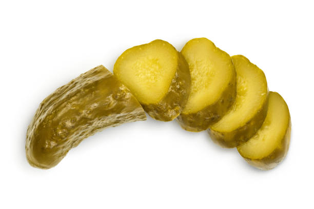 istock Marinated pickled cucumber isolated on white background with clipping path and full depth of field. Top view. Flat lay 1272891529
