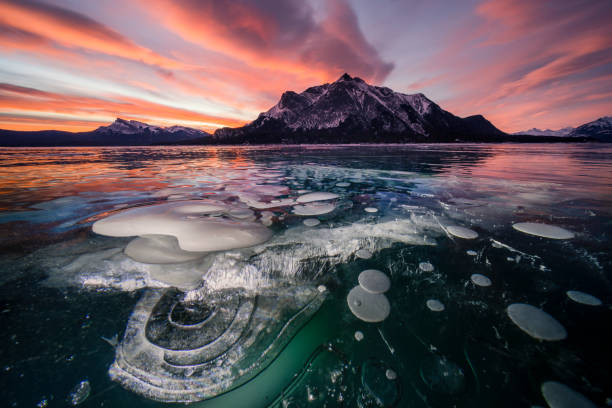 Winter Lake Baikal at sunset