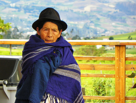 INGAPIRCA, Ecuador - June 21, 2015: Ecuadorian old woman from the ethnic group of Canar Indians.