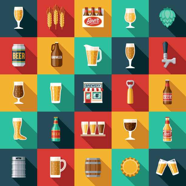 ilustraciones, imágenes clip art, dibujos animados e iconos de stock de conjunto de iconos de la cervecería - bitter beer bottle alcohol beer