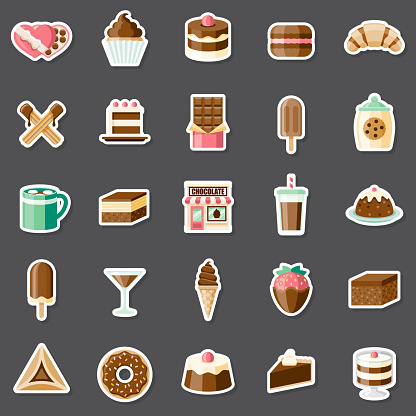 A set of flat design chocolate icons. File is built in the CMYK color space for optimal printing. Color swatches are global so it’s easy to edit and change the colors.