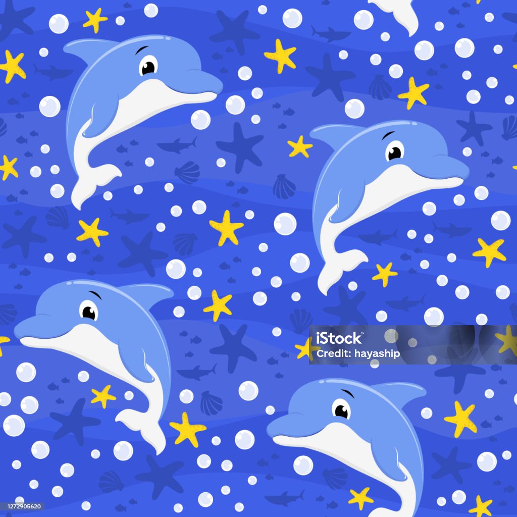 Seamless Pattern With Cute Baby Dolphin Stock Illustration - Download Image  Now - Dolphin, Backgrounds, Seamless Pattern - iStock