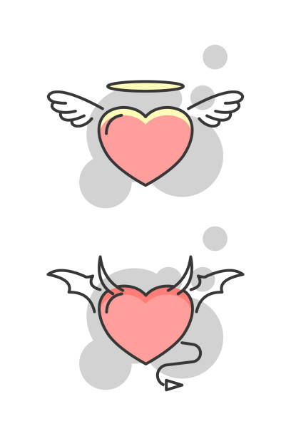 иллюстрация сердца дьявола и ангела сердца. - heart shape wing red vector stock illustrations