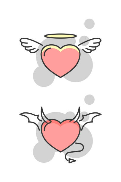 Devil heart and angel heart illustration. Devil heart and angel heart illustration. Flat style. Isolated. bad heart stock illustrations