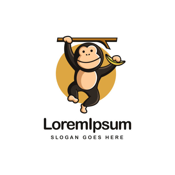 ilustrações de stock, clip art, desenhos animados e ícones de fun playful swing monkey holding banana vector icon mascot cartoon - play the ape