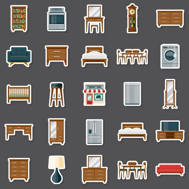 Vector illustration of Furniture Shop Sticker Set