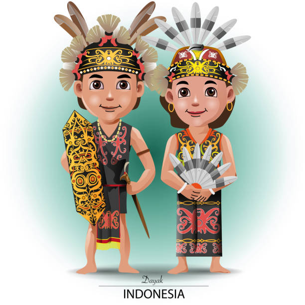 dayak tradycyjna tkanina - kalimantan stock illustrations