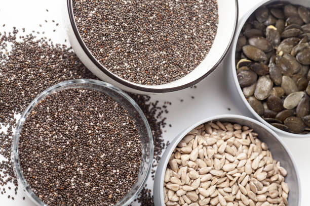 Chia seed with sunflower seed and pumpkin seed stock photo